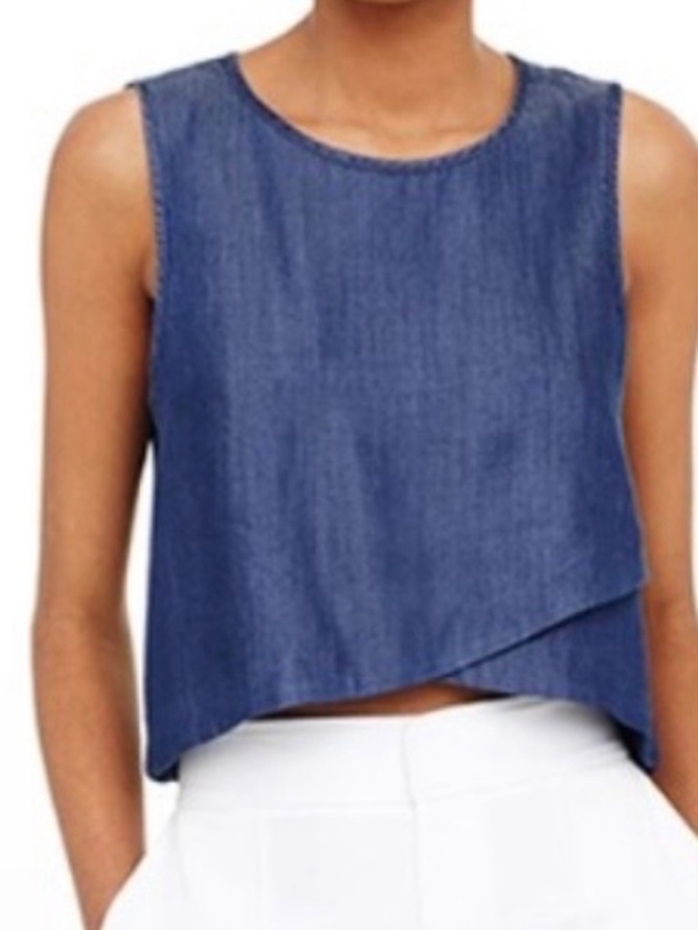 Club Monaco Women’s Chambray Cropped Tank Sleeveless Blouse Blue Size XS